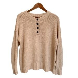 NWOT AMERICAN EAGLE OUTFITTERS Beige Button Soft Knit Henley Size Medium Women's